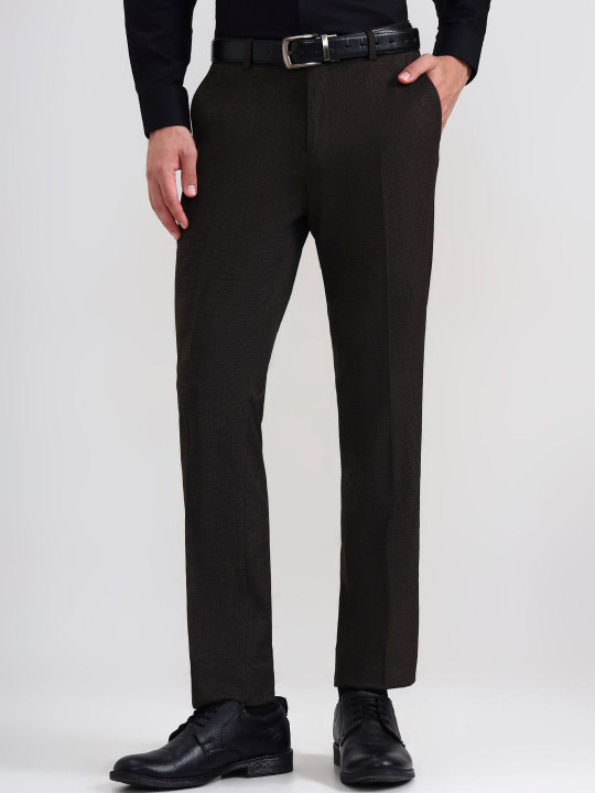 JADE BLUE Men Solid Cotton Stretch Slim Fit Formal Trousers
