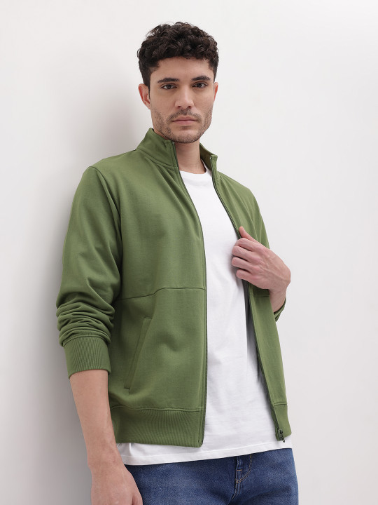Roadster The Life Co. Mock Collar Regular Fit Front-Open Fleece Sweatshirt