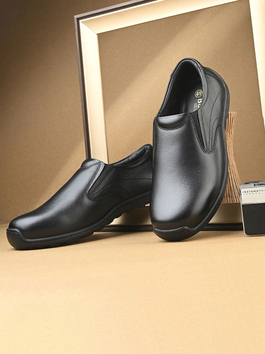 Auserio Men Round Toe Leather Formal Slip On Shoes