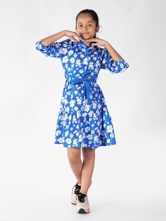 CHARMGAL Girls Floral Print Shirt Dress