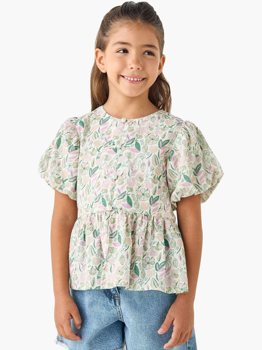 Juniors by Babyshop Girls Floral Printed Round Neck Short Sleeves Cotton Tops