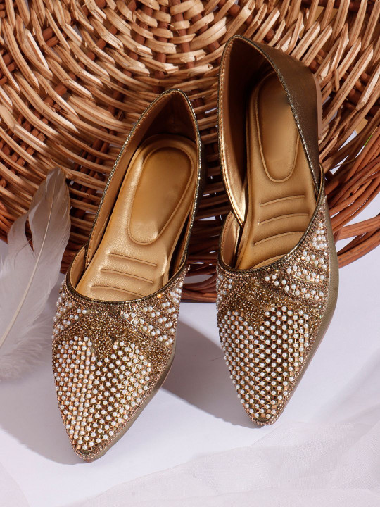 SIRDENILL Women Pointed Toe Slip-On Mojaris with Rhinestone
