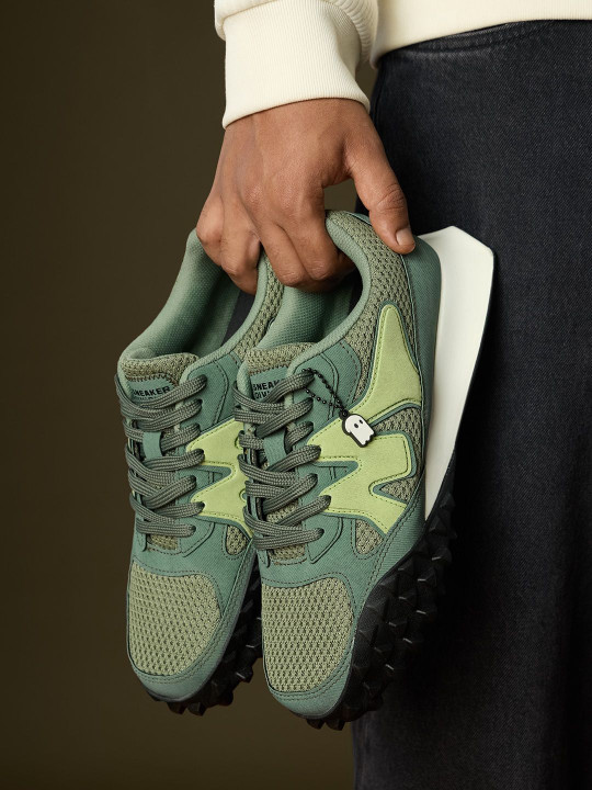 The Souled Store Men Printed Green Low Top Sneakers