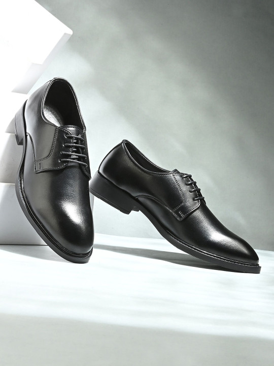 House of Pataudi Men Solid Round Toe Lace-Up Formal Derbys