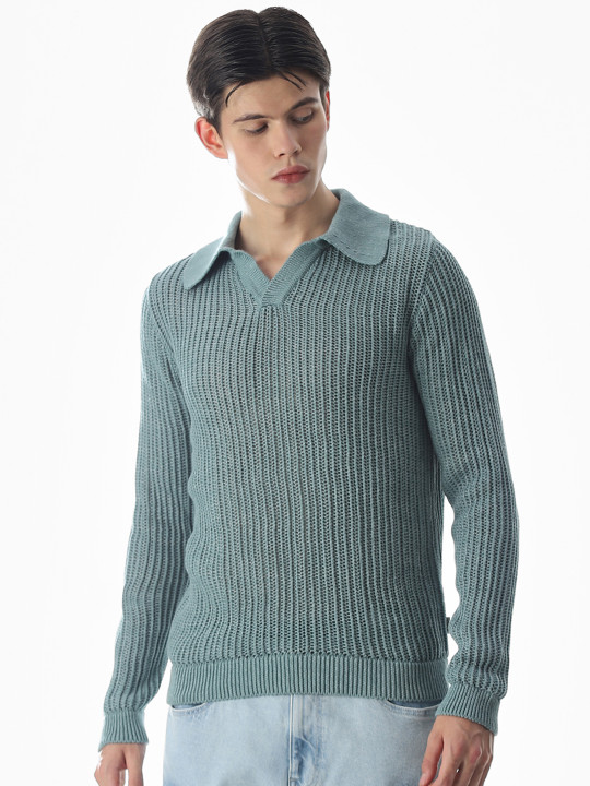 Jack & Jones Self Design Shirt Collar Pure Cotton Pullover Sweaters