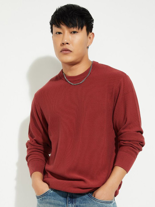 max Men Round Neck Long Sleeves Cardigan