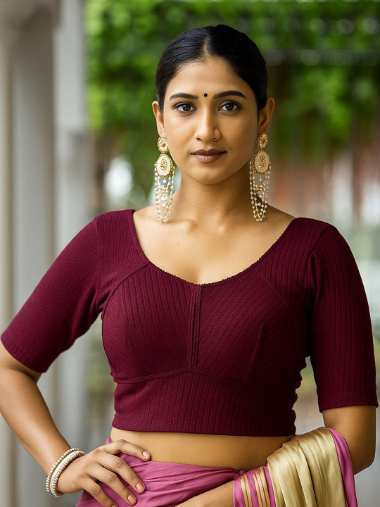 PU FASHION Striped Round Neck Stretchable Saree Blouse
