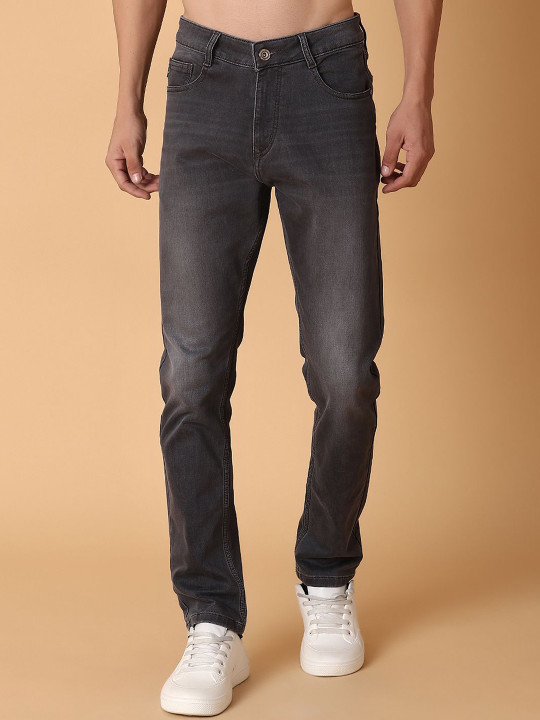 V-Mart Men Solid Cotton Knitted Denim Mid-Rise Light Fade Stretchable Regular Fit Jeans