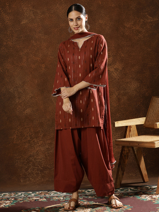 Anouk Women Printed Regular Pure Cotton Kurta Farshi Salwar with Dupatta