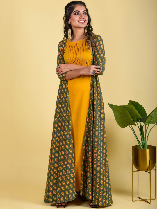 Anastay Clothing Women Ethnic Motifs Printed Cotton A-Line Ethnic Dress with Jacket