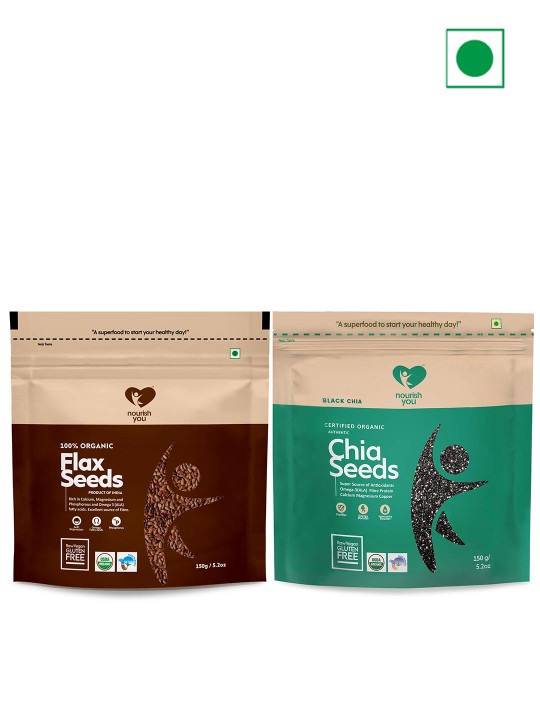 Nourish You 2Pcs Organic Raw Flax Seeds & Chia Seeds - 150 g each