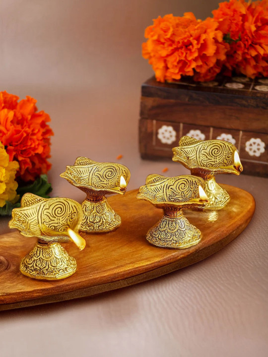 TIED RIBBONS Brass 4 Piece Durable Diwali Diyas