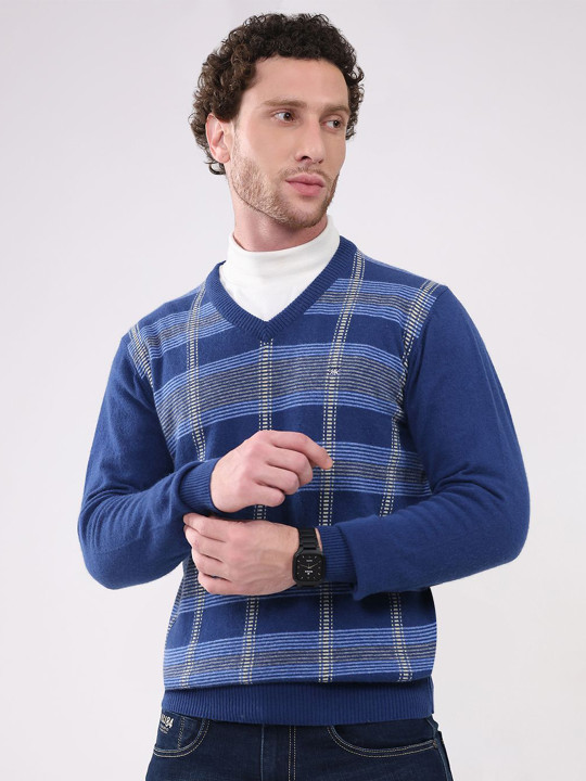 Monte Carlo Men Checked Printed Woollen Pullover