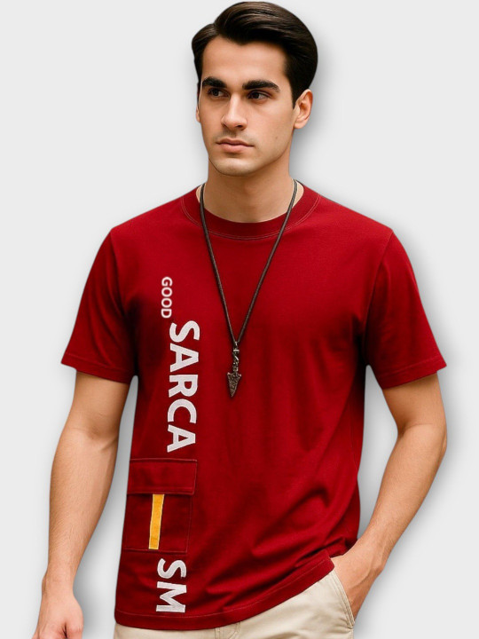 FAOES Men Typography Printed Pockets T-shirt