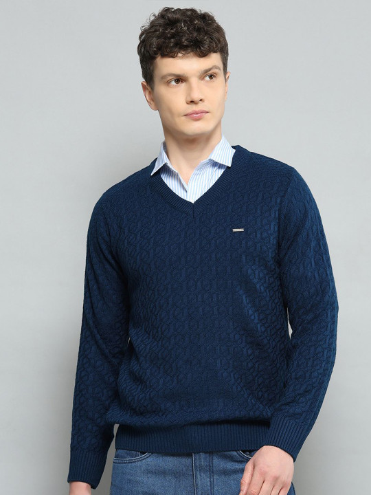 Cloak & Decker Men V-Neck Full Sleeve Woollen Pullover