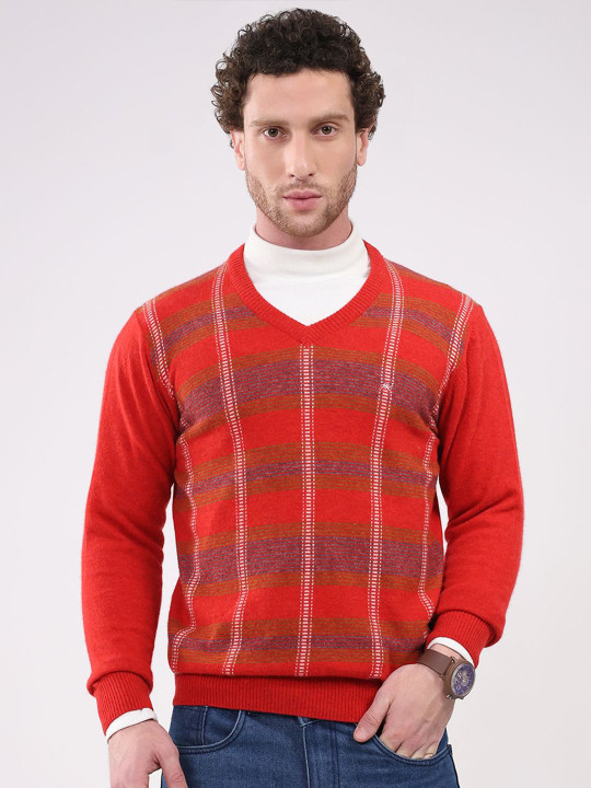 Monte Carlo Men Self Design Striped Checked Woollen Pullover Sweaters