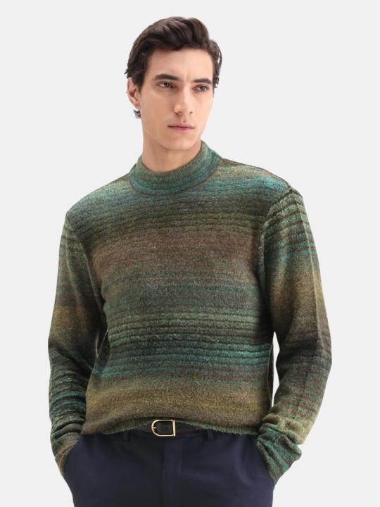 RARE RABBIT Green Men Colourblocked Round Neck Long Sleeves Pullover Sweaters