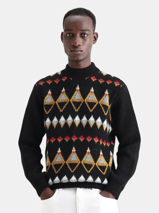 RARE RABBIT Geometric Printed Long Sleeves Round Neck Pullover