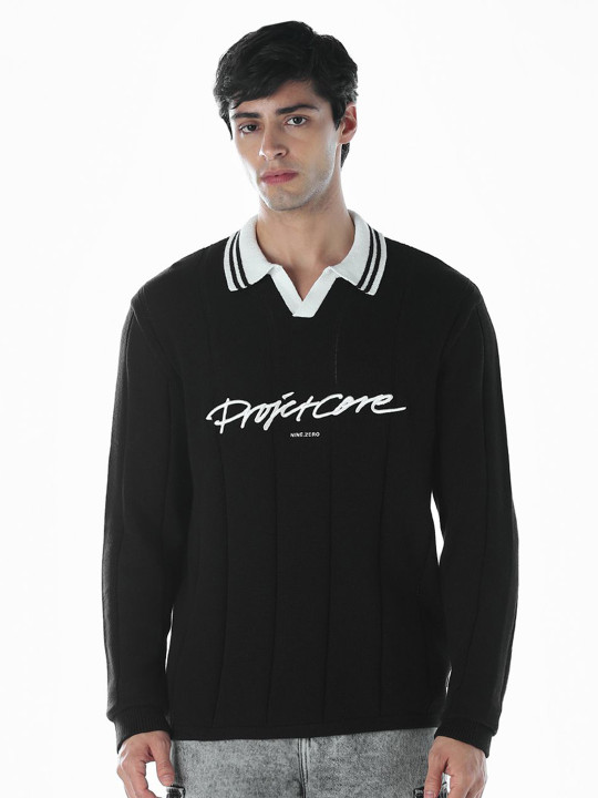 Jack & Jones Men Shirt Collar Typography Printed Long Sleeves Cotton Pullover
