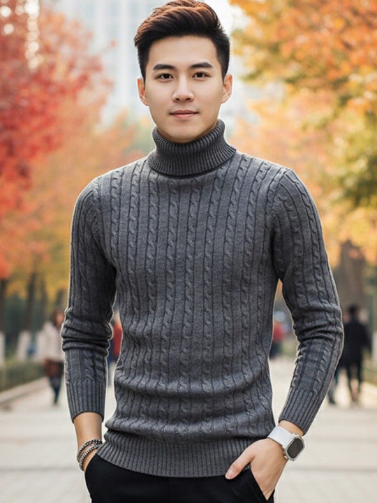 HERE&NOW Self Design Long Sleeves Turtle Neck Pullover