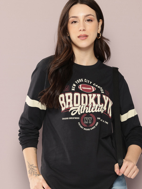 DILLINGER Women Printed Round Neck Oversized Tshirts