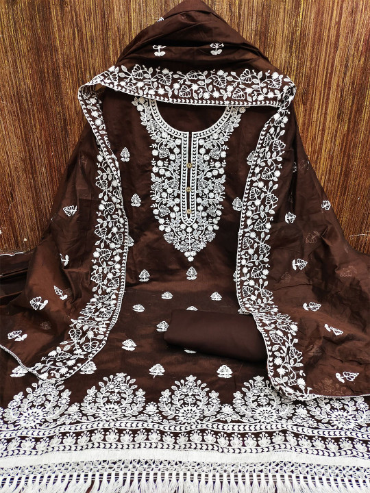 NEGRONI Floral Embroidered Thread Work Unstitched Dress Material