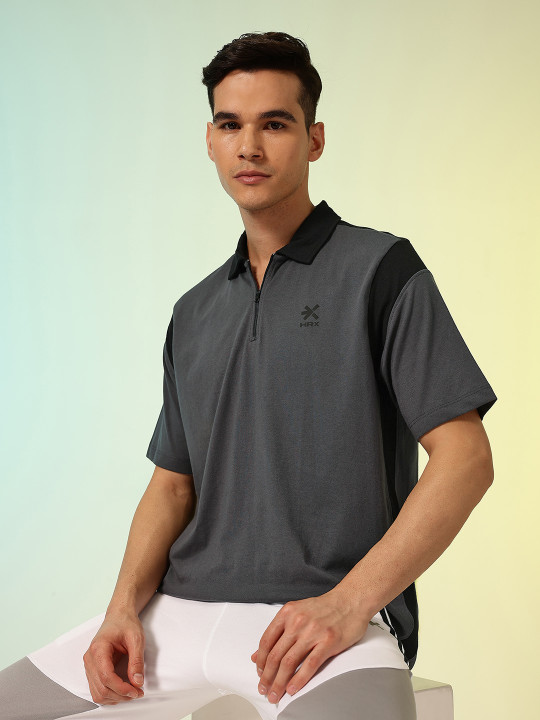HRX by Hrithik Roshan Paneled Contrast Polo Collar Lifestyle T-shirt