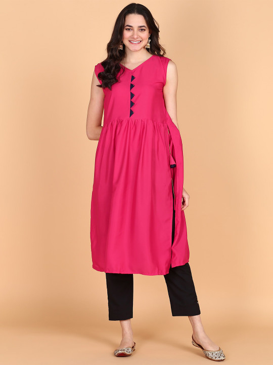 Aiza Collection V-Neck Thread Work Flared Kurta