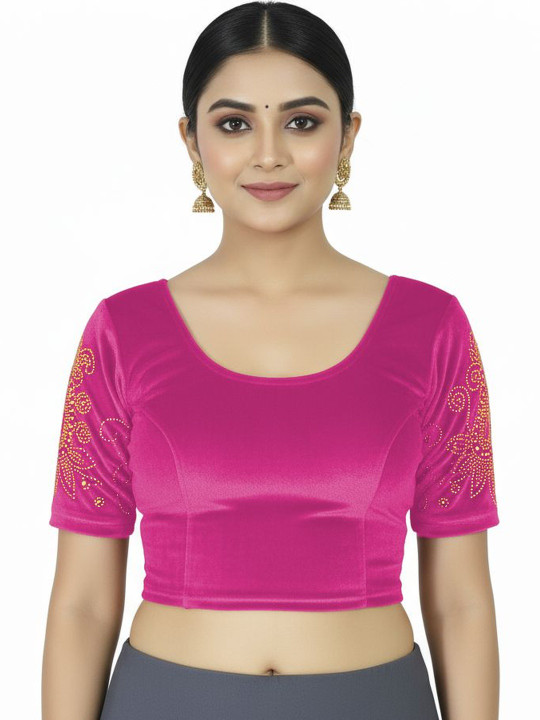 PU FASHION Women Embellished Round-Neck Velvet Saree Blouse