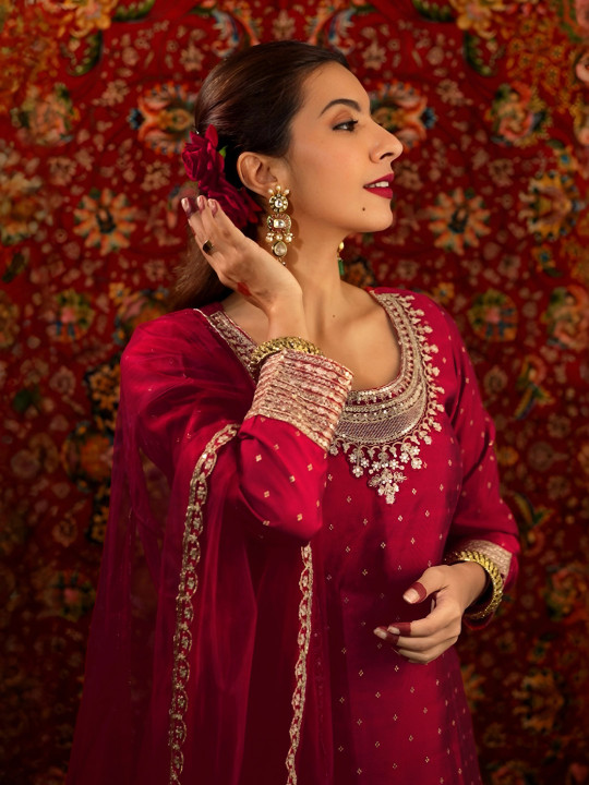 Libas Women Ethnic Motifs Embroidered Kurta with Palazzos & Dupatta