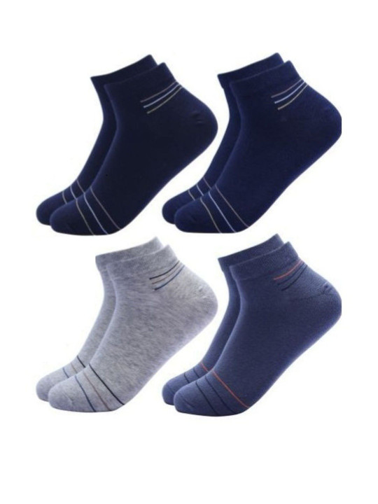 Akeeta Unisex Set Of 4 Striped Cotton Ankle Length Socks