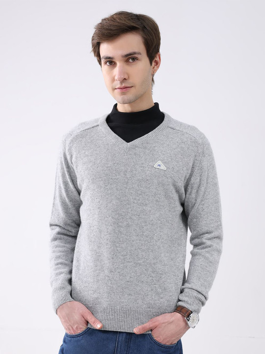 Monte Carlo Men Solid Woollen V Neck Full Sleeve Pullover