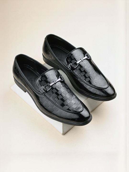 HERE&NOW Men Black Textured PU Round Toe Regular Formal Shoes