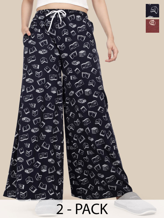 Esplendido Women Pack Of 2 Printed Cotton Mid-Rise Lounge Pants