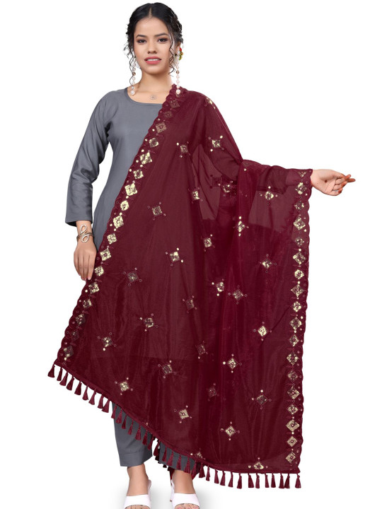 Kemza Geometric Embroidered Sequinned Organza Dupatta