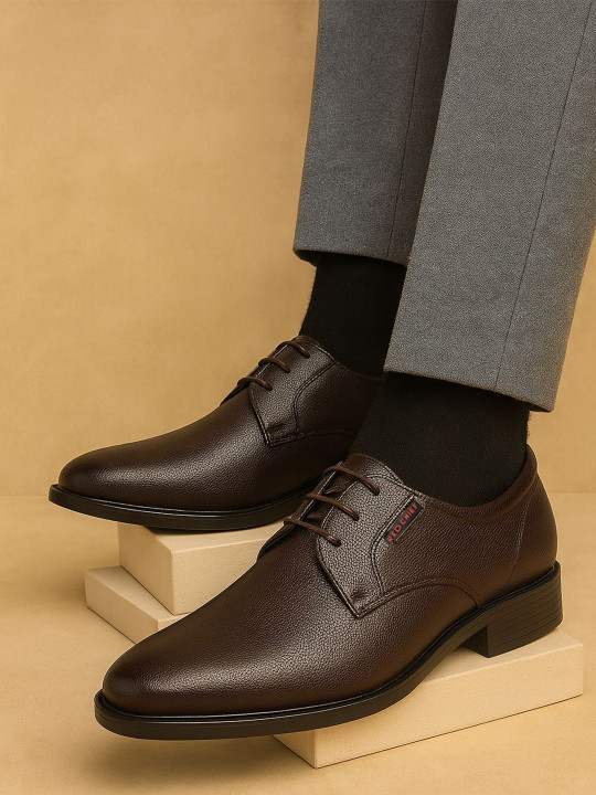 Red Chief Men Brown Leather Formal Derby Shoes