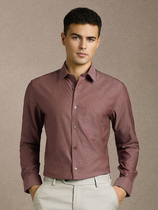 Louis Philippe Men Slim Fit Textured Spread Collar Pure Cotton Formal Shirt