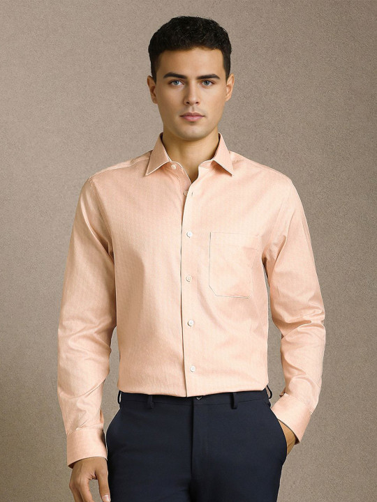 Louis Philippe Men Slim Fit Textured Spread Collar Pure Cotton Formal Shirt