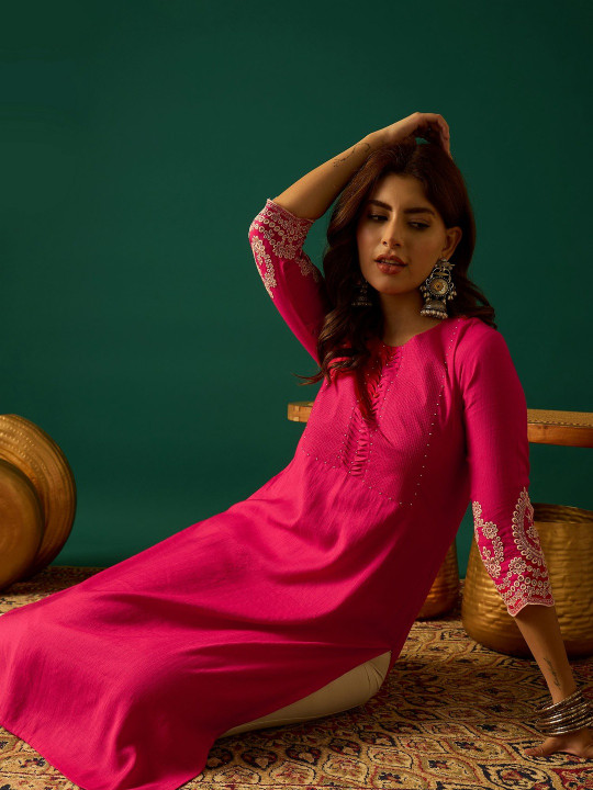 Anouk Women Solid Straight Kurtas