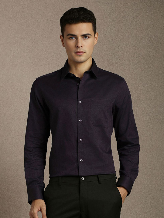 Louis Philippe Men Slim Fit Textured Spread Collar Pure Cotton Formal Shirt