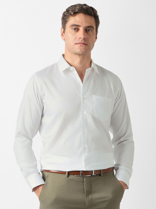 Van Heusen Men Slim Fit Textured Spread Collar Pure Cotton Formal Shirt