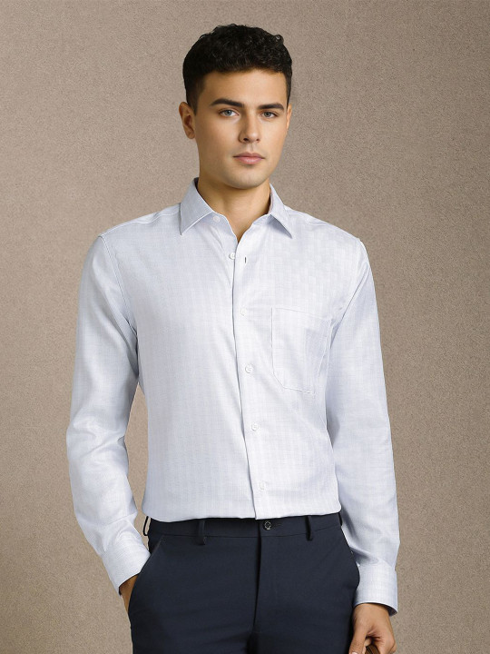 Louis Philippe Men Slim Fit Textured Spread Collar Pure Cotton Formal Shirt
