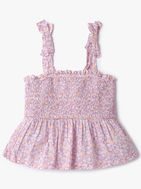 GAP Girls Pure Cotton Floral Printed Smocking Peplum Tops