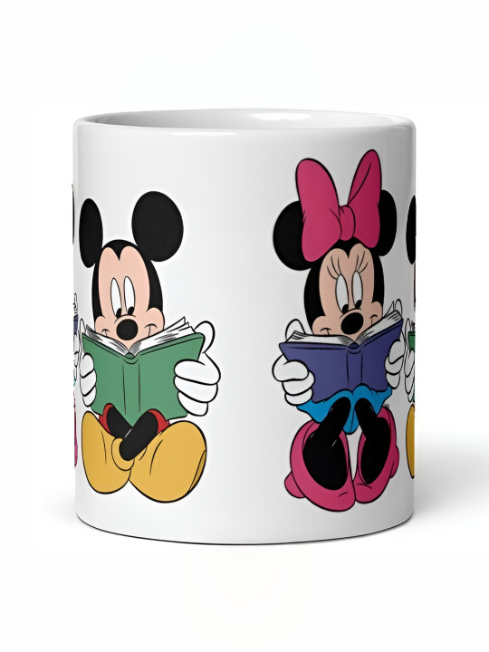 Mr UVD White & Pink Cartoon Characters Printed Ceramic Glossy Mugs 350 ml