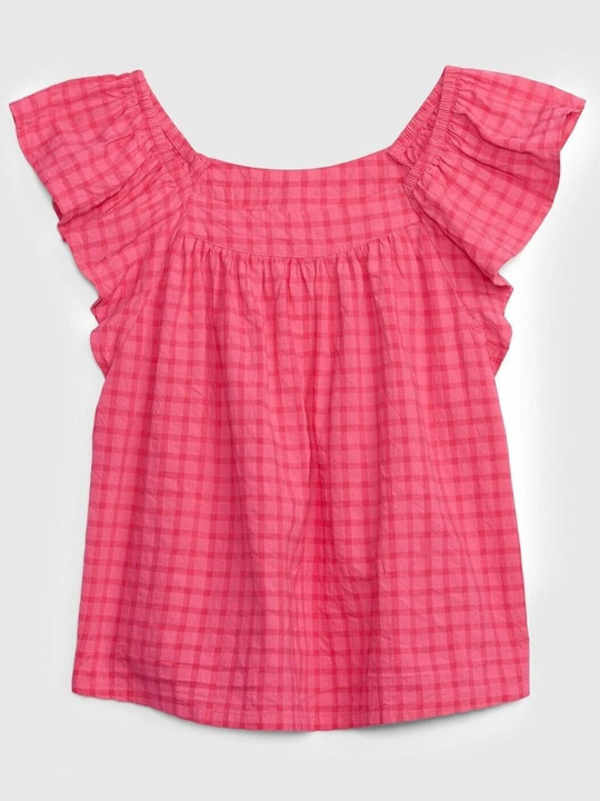 GAP Girls Checked Pure Cotton Gathered or Pleated Tops