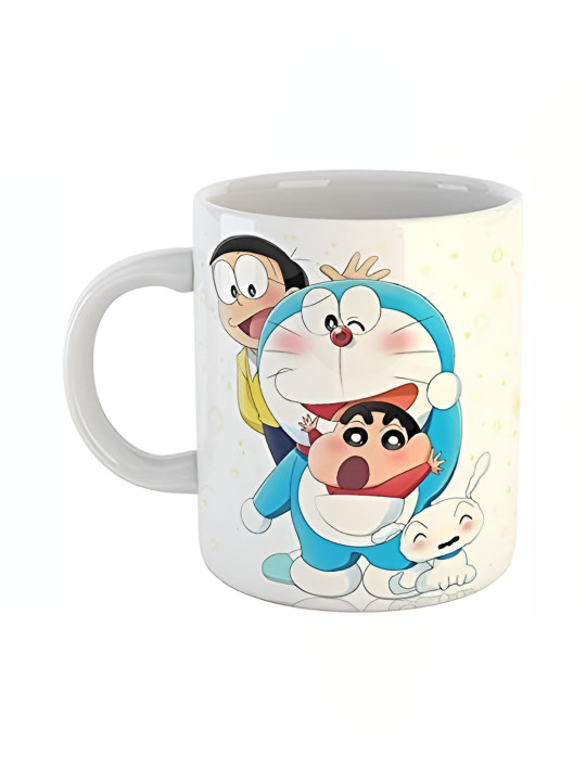 Mr UVD White & Blue Cartoon Characters Printed Ceramic Mug 350 ml