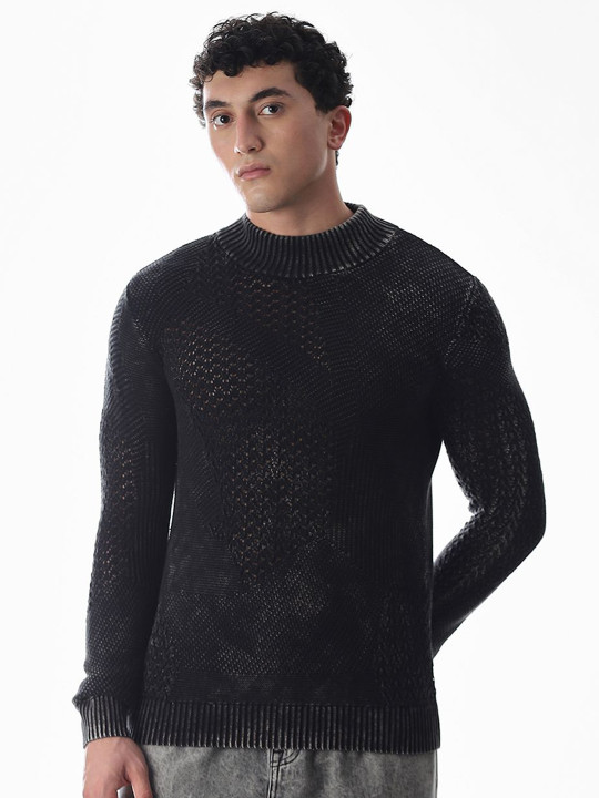 Jack & Jones Men Solid Self Design High Neck Long Sleeves Pullover Sweater