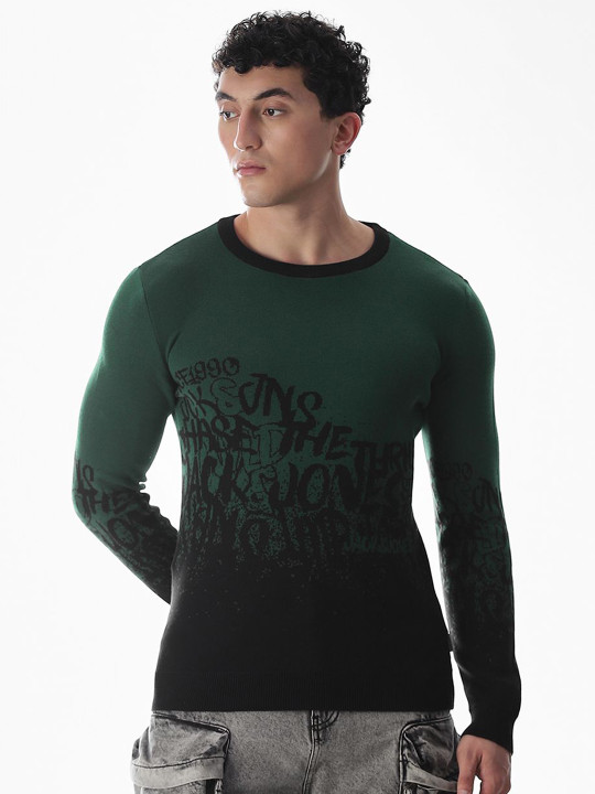 Jack & Jones Men Typography Printed Round Neck Pullover Sweater