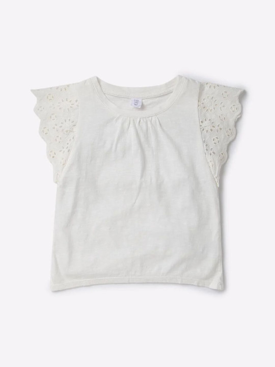 GAP Girls Crew Neck Schiffli Pure Cotton Regular Top