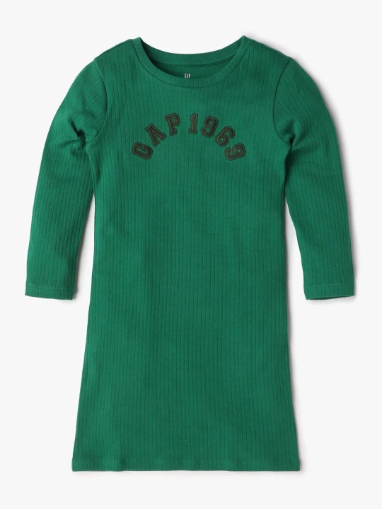 GAP Girls Brand Logo Printed Pure Cotton Round Neck Dress